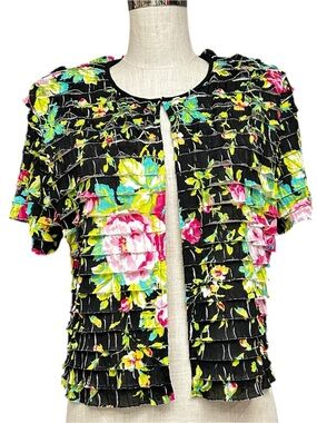 Floral Tiered Ruffle Open Front Jacket Size 12 K Studio Collection